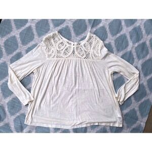 NWOT GAP Crochet Top Long Sleeve Blouse Boho Summer Cream Knit Detail Women's XL